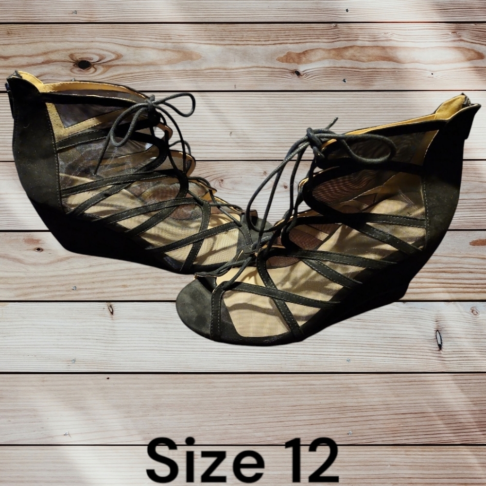 Torrid Black Lace-Up Mesh Wedges